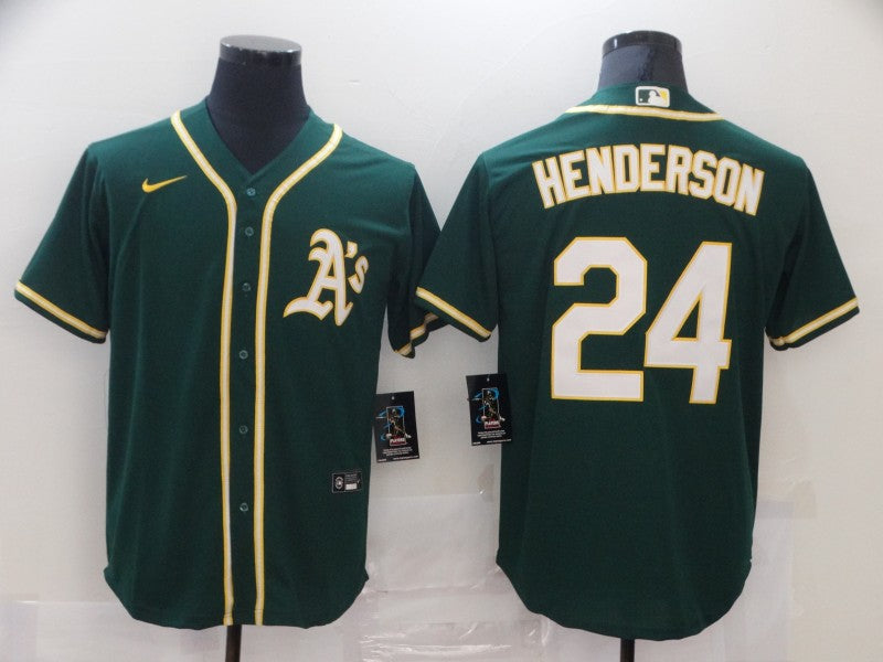 Men's Oakland Athletics Rickey Henderson #24 Green Baseball Jersey